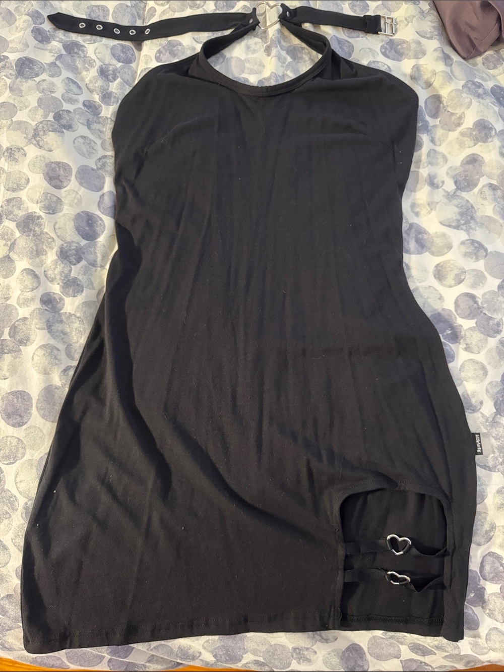 Black Halter Mini Dress with Heart Ring Details